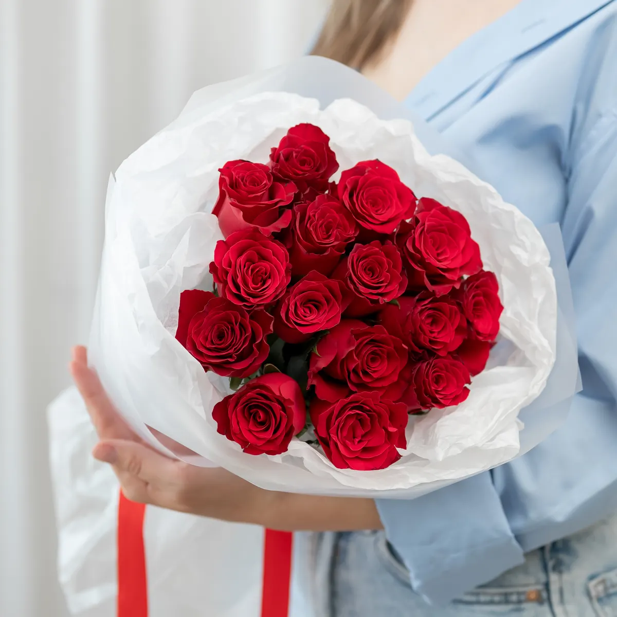 Роза красная 40 см 15 шт, ракурс 1 из 7